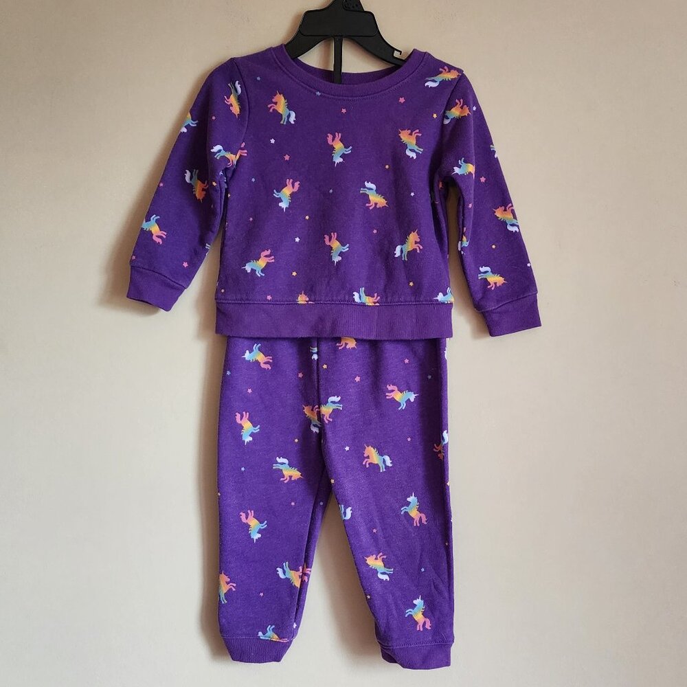 Granimals Toddler Girls Matching Sweatsuit Purple Unicorn Rainbow Size 18Months